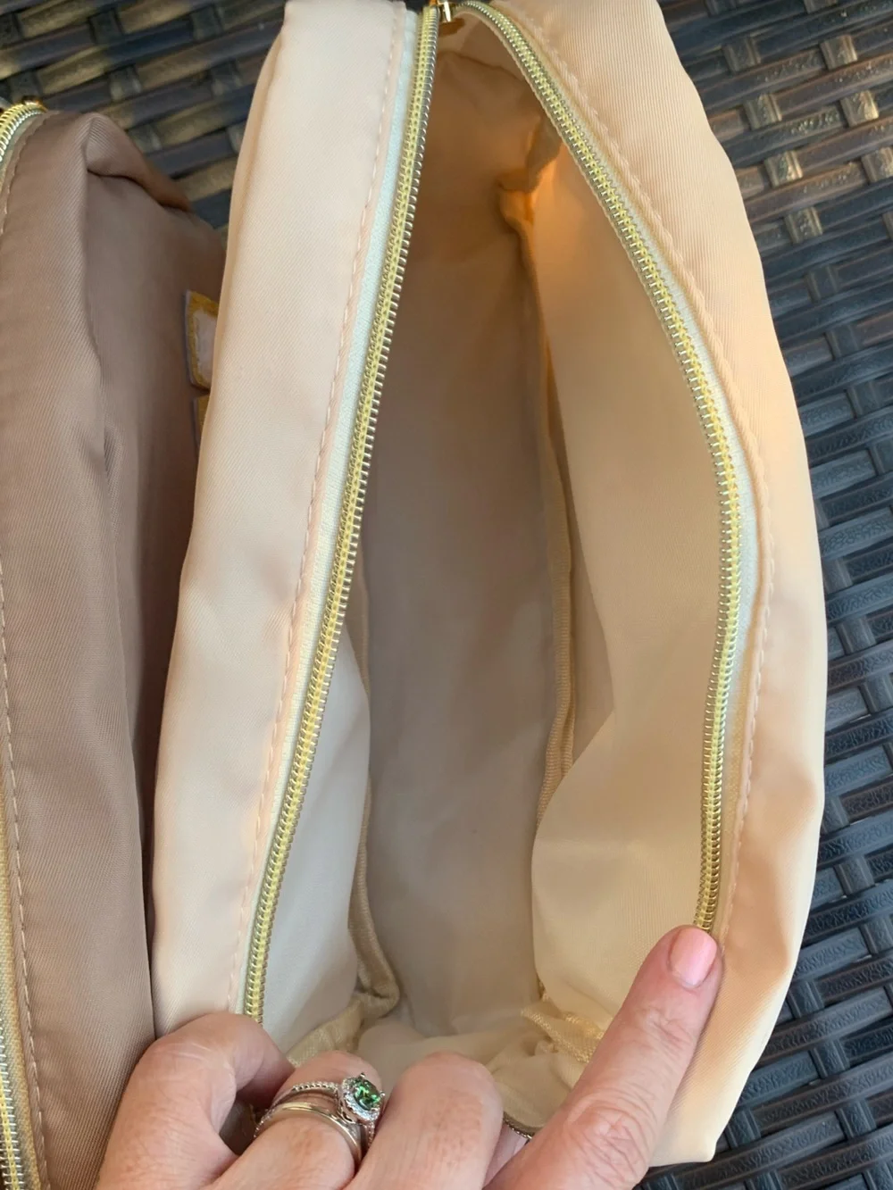 Cosmetic Zip Pouch - Brown and Blush Makeup Bags with Sparkle Lettering